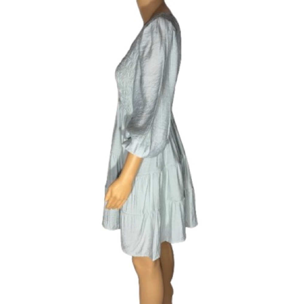 Blu Pepper Mint Green Smocked V-Neck Tiered Mini Dress Size Medium - Picture 5 of 12